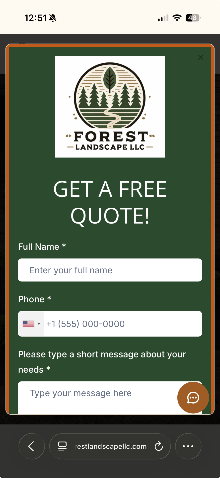 Get a free quote form on the Forest Landscape site