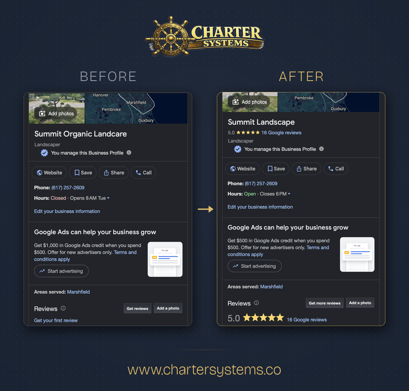 Summit Landscape Google Business Profile before and after