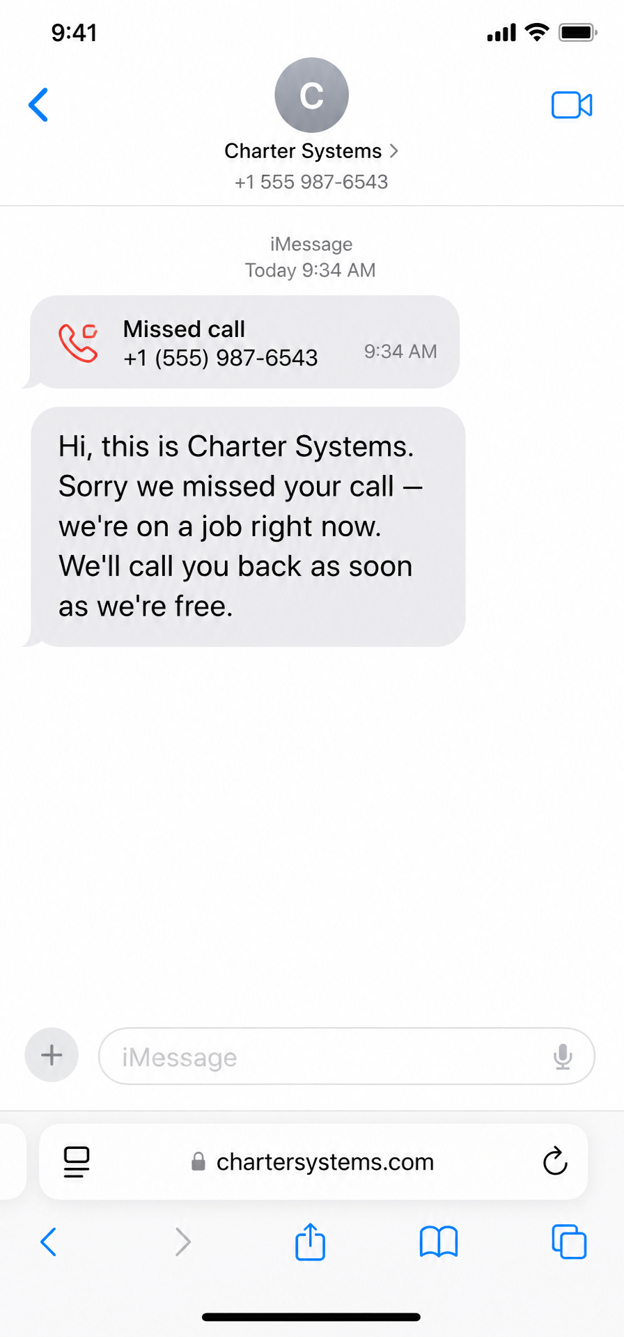Missed call automatically replied to with a text message inside an iPhone screen